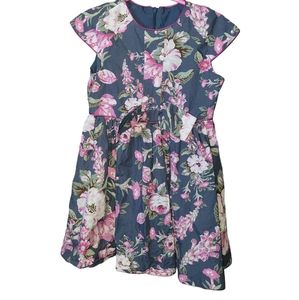 Tizza's El Cortes Ingles 5/6 Blue Floral 100% cotton dress with Bow BD1-5
